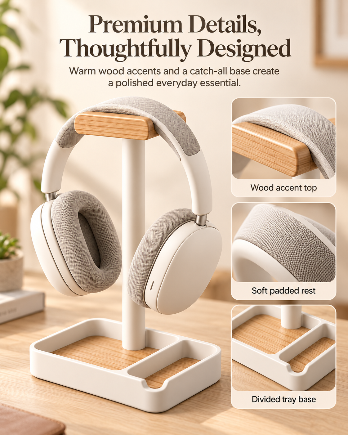 weyqr® Premium Headphone Stand with Organizer Tray