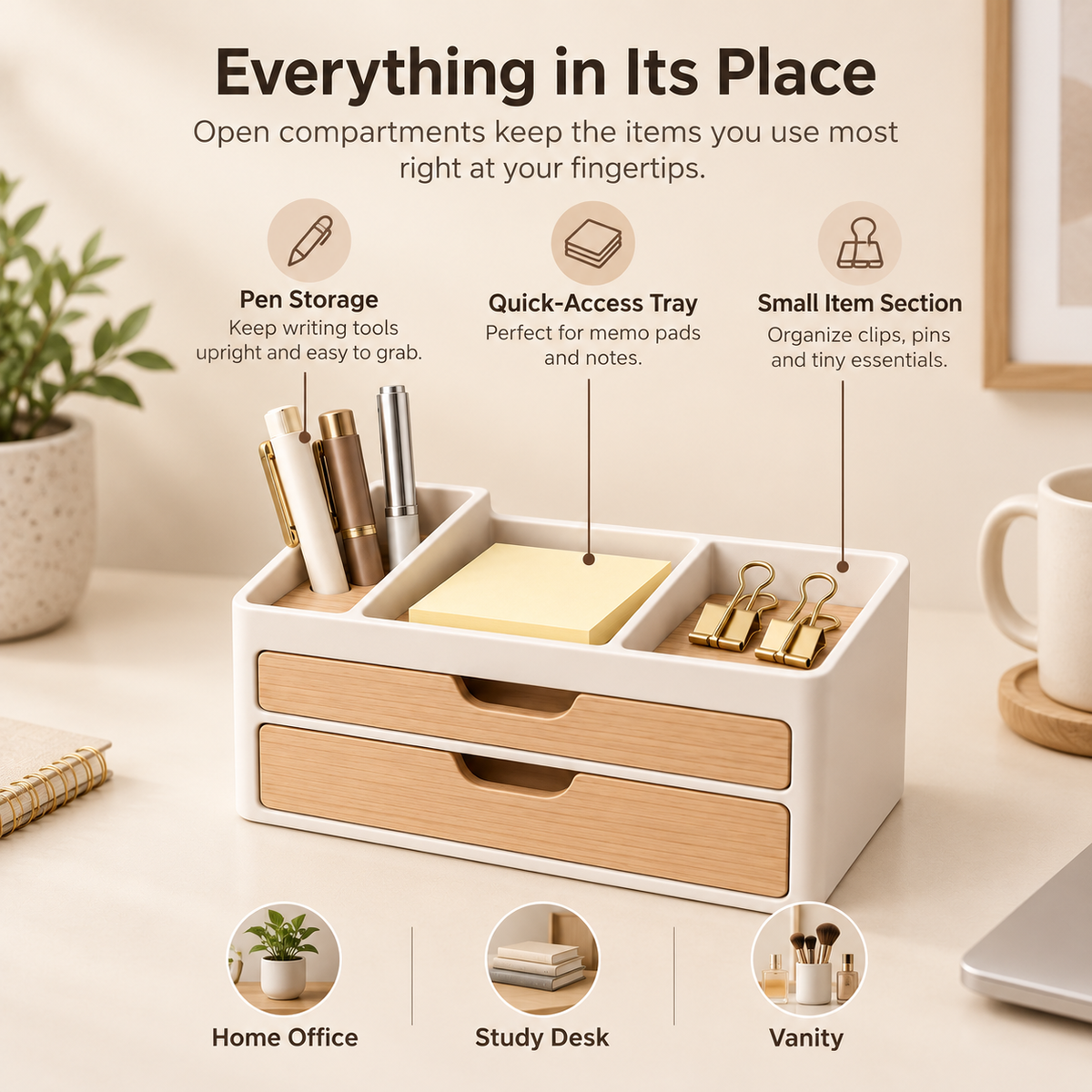 weyqr® Premium Desktop Organizer with Dual Drawers