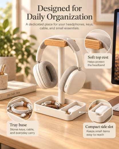 weyqr® Premium Headphone Stand with Organizer Tray