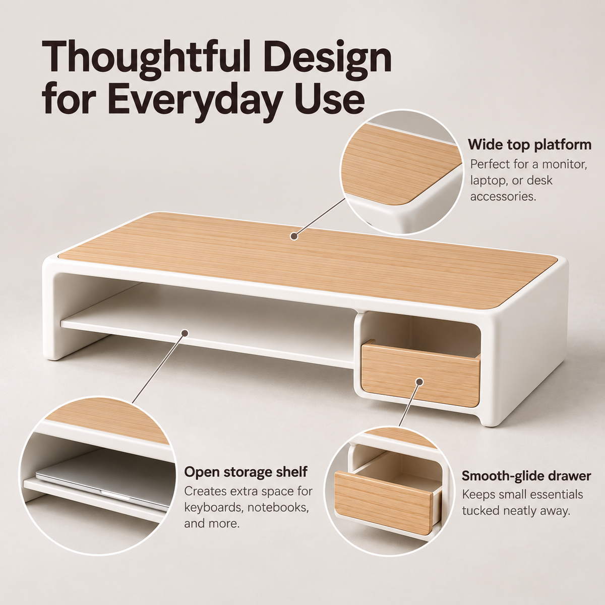 weyqr® Premium Monitor Riser with Storage Drawer