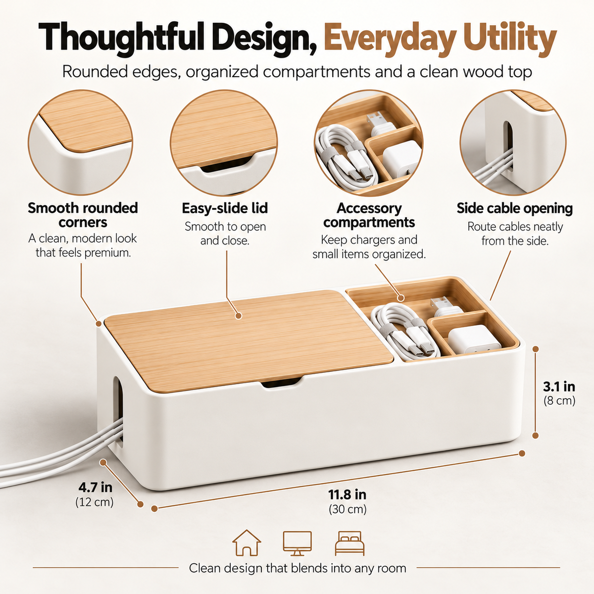 weyqr® Desktop Cable Management Box