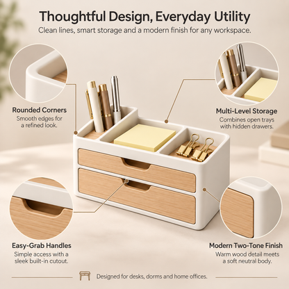 weyqr® Premium Desktop Organizer with Dual Drawers