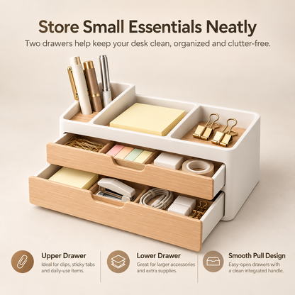 weyqr® Premium Desktop Organizer with Dual Drawers