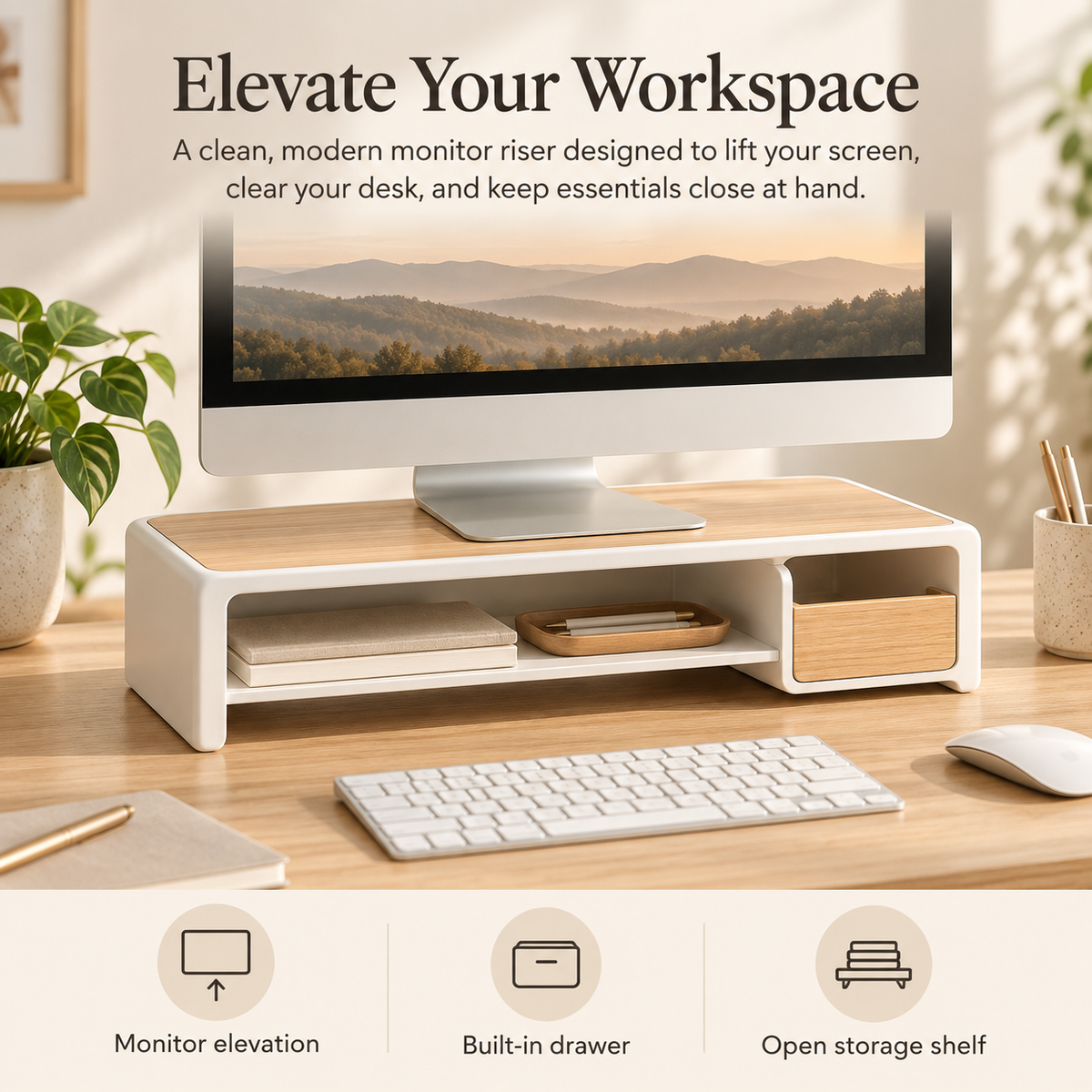 weyqr® Premium Monitor Riser with Storage Drawer
